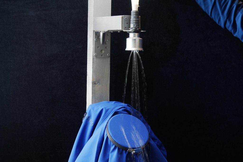 In the spray-test 250 ml of water 'rains' onto the fabric in 30 seconds.