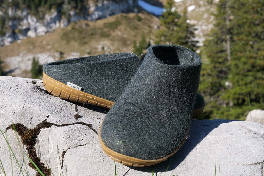 The Glerups Slip-on slipper is nice for colder days in and around the hut.