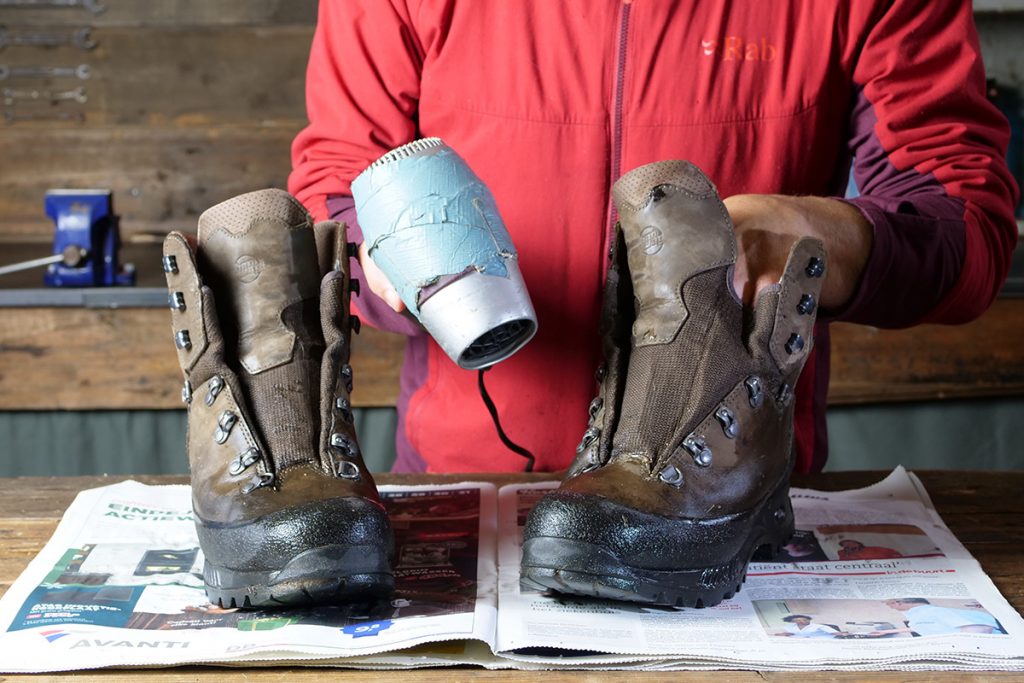 Don't use a hair dryer, blow torch or any heat at all to dry your shoes.