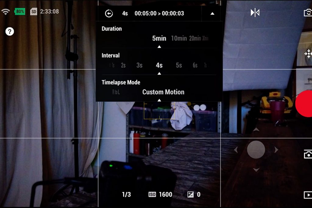 A lot of features can be set: time-lapse duration, interval and time-lapse mode.