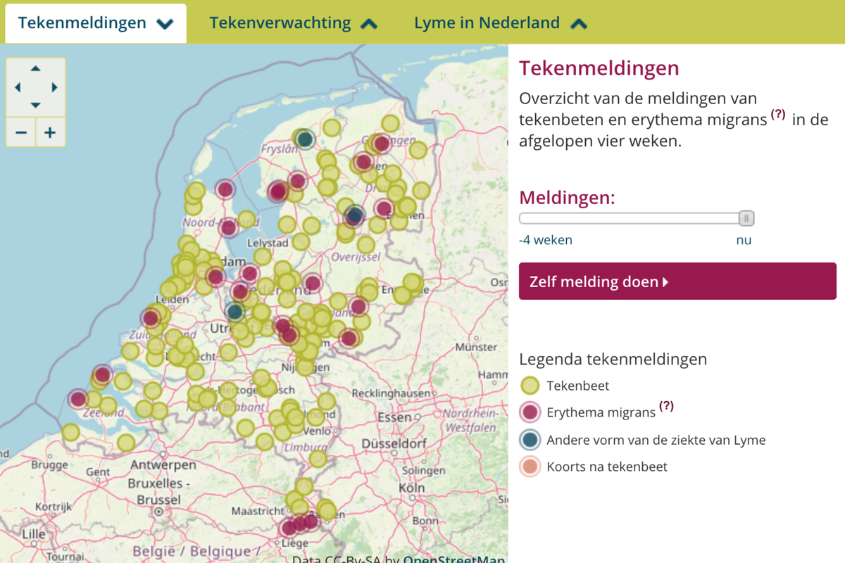 The number of tick bites recorded from the past four weeks to April 23. (source tekenradar.nl)